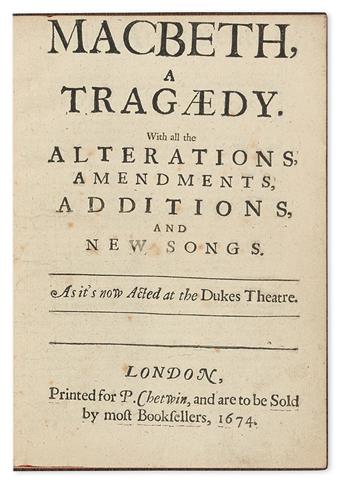 SHAKESPEARE, WILLIAM. Davenant, William, Sir.  Macbeth, a Tragædy.  1674